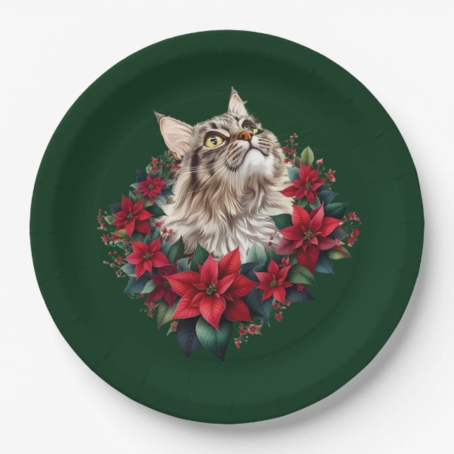 Prato De Papel Meowy Christmas Maine Coon Cat  (Frente)