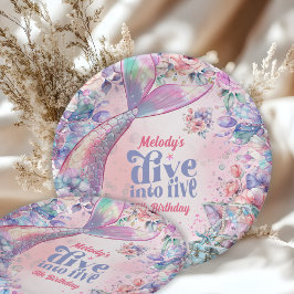 Prato De Papel Mergulhe na Cauda de Sereia Brilho de Cinco Flores