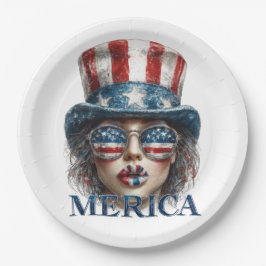 Prato De Papel Merica Girl, 4 de julho Gelam Girl com estrelas