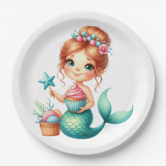 Prato De Papel Mermaid Birthday Cute Ocean Party Tableware