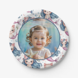 Prato De Papel Mermaid Birthday Photo Personalized