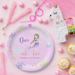 Prato De Papel Mermaid Girl Mergulha Em Cinco 5