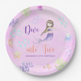 Prato De Papel Mermaid Girl Mergulha Em Cinco 5