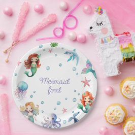 Prato De Papel Mermaid Party under Sea Watercolor