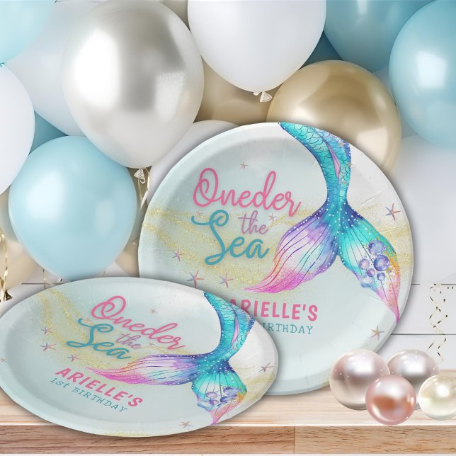 Prato De Papel Mermaid Tail Onder the sea 1st birthday (Criador carregado)