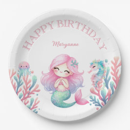 Prato De Papel Mermaid Tail Teal Pink Girly Birthday Party