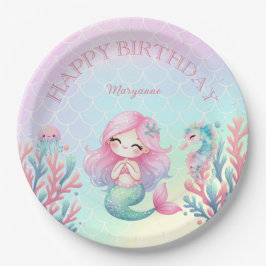 Prato De Papel Mermaid Tail Teal Pink Girly Birthday Party