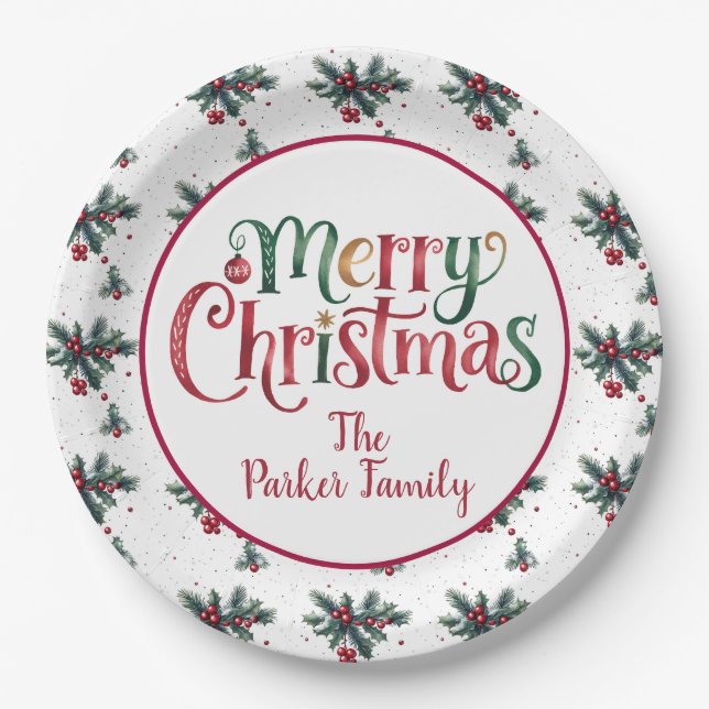 Prato De Papel Merry Christmas – Custom Family Greeting (Frente)