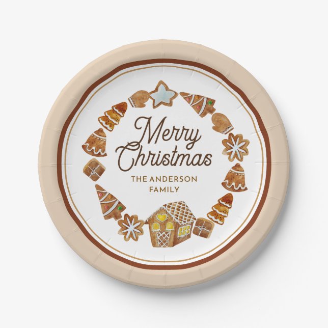 Prato De Papel Merry Christmas Cute Gingerbread Cookies Custom (Frente)