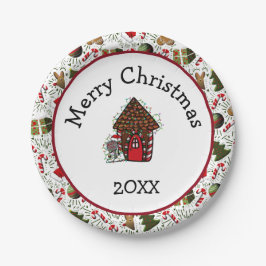 Prato De Papel Merry Christmas Gingerbread House Plates