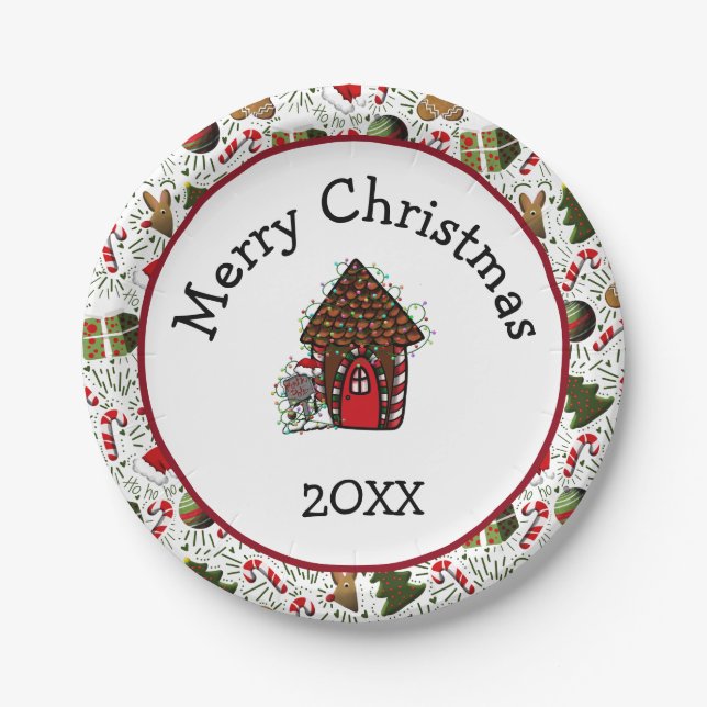 Prato De Papel Merry Christmas Gingerbread House Plates (Frente)