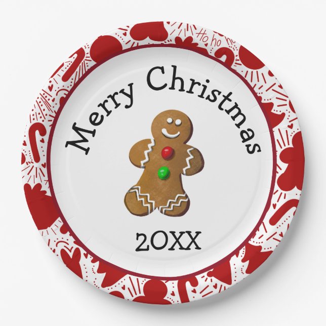 Prato De Papel Merry Christmas Gingerbread Man (Frente)