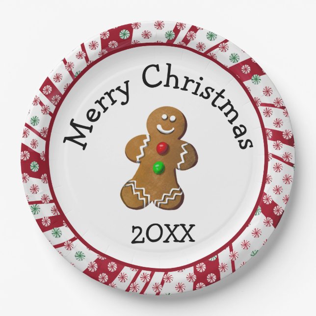 Prato De Papel Merry Christmas Gingerbread Man (Frente)