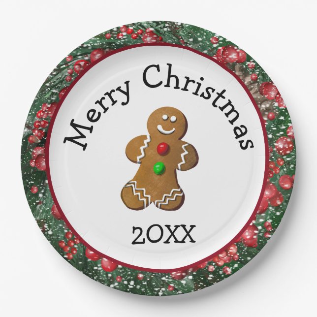Prato De Papel Merry Christmas Gingerbread Man (Frente)