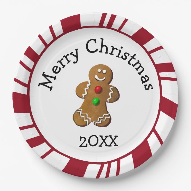 Prato De Papel Merry Christmas Gingerbread Man (Frente)