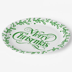 PRATO DE PAPEL MERRY CHRISTMAS GREEN WREATH