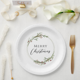 Prato De Papel Merry Christmas Minimalist Wreath White