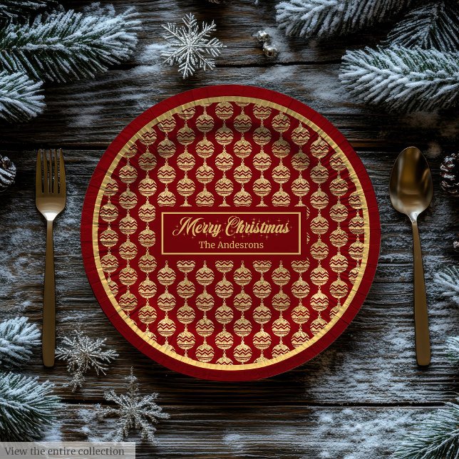 Prato De Papel Merry Christmas Paper Plates Luxe Red Gold Accent (Merry Christmas Paper Plates Luxe Red Gold Accent)