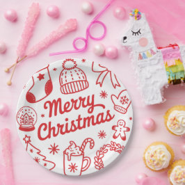 Prato De Papel Merry Christmas Red & White Holiday Paper Plate