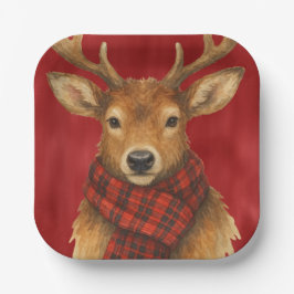 Prato De Papel Merry Christmas Reindeer