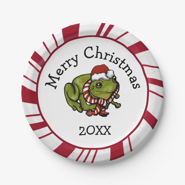 Prato De Papel Merry Christmas Santa Frog Plates (Frente)
