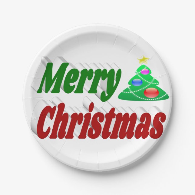 Prato De Papel Merry Christmas Tree red - Tpografia verde (Frente)