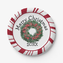 Prato De Papel Merry Christmas Wreath Plates