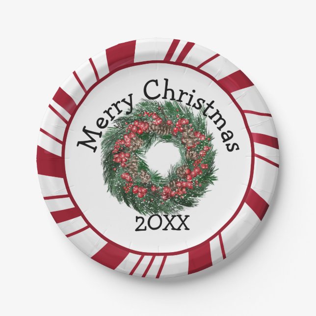 Prato De Papel Merry Christmas Wreath Plates (Frente)