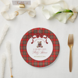 Prato De Papel Merry Little Red Bow Christmas Plaid