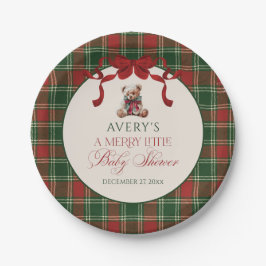 Prato De Papel Merry Little Red Bow Christmas Plaid