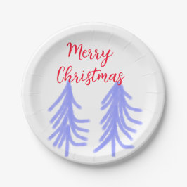 Prato De Papel Merry Natal - Pinheiros de pinheiros roxos