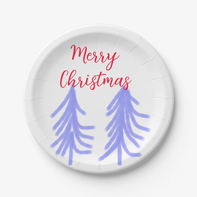 Prato De Papel Merry Natal - Pinheiros de pinheiros roxos (Frente)