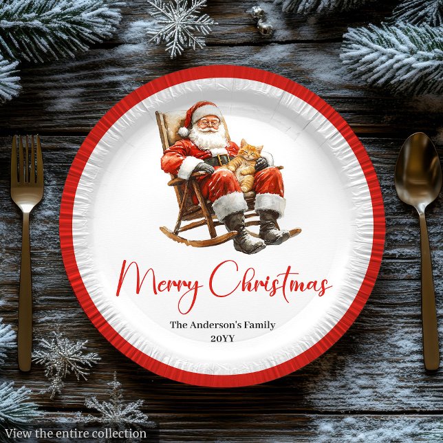 Prato De Papel Merry Santa Claus Custom Name Editable Party Plate (Merry Santa Claus Custom Name Editable Party Plate)