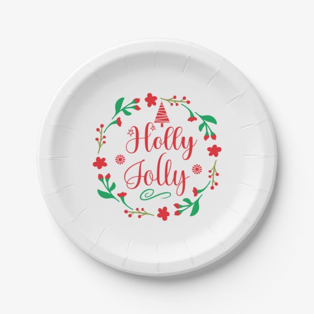 Prato De Papel Merry Xmas Holly Jolly (Frente)