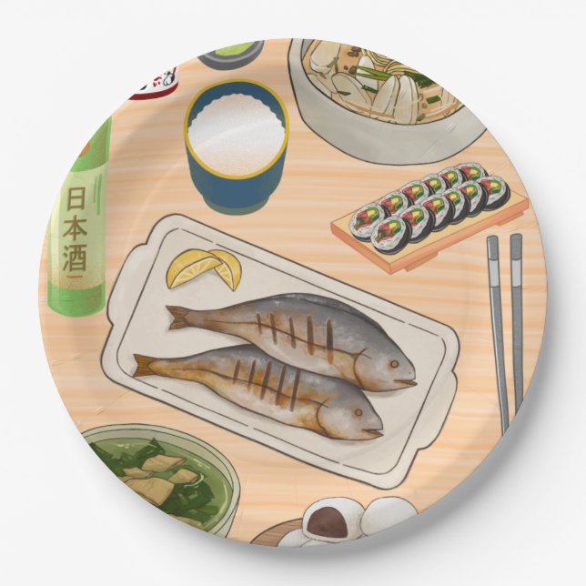 Prato De Papel mesa cozinha estilo comida asiática (Frente)