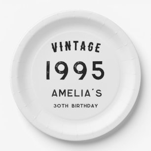 Prato De Papel mesa de aniversário retrô vintage preto e branco