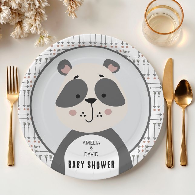 Prato De Papel Mesa de Churrasco de Bebê Panda Moderno Neutro (Criador carregado)