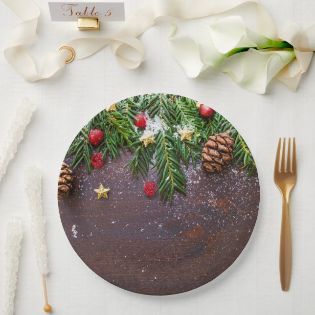 Prato De Papel Mesa de Natal russa com pinheiro e neve (Casamento)