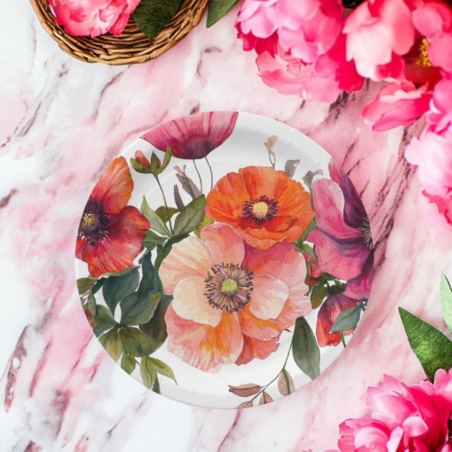 Prato De Papel Mesa do Partido Floral Vermelho e Rosa (Criador carregado)