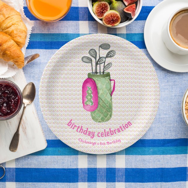 Prato De Papel Mestrados Verdes Rosa Festa de aniversário de Golf (Criador carregado)