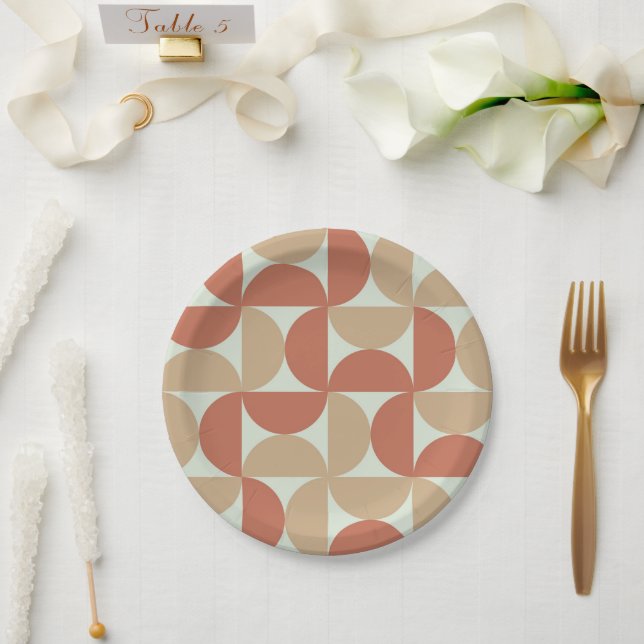 Prato De Papel Metade dos Círculos de meio século em Tan e Terrac (Casamento)