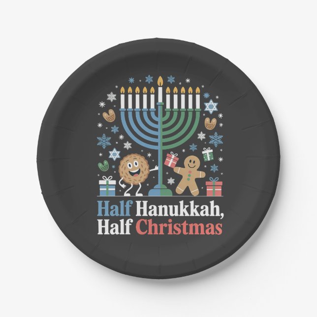 Prato De Papel Metade Hanukkah Metade Natal Divertido Christmukka (Frente)