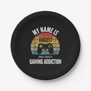 Prato De Papel Meu Nome É August E Eu Tenho Uma Adição De Jogos
