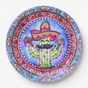 Prato De Papel Mexicano Fiesta Cinco de Mayo Sombrero Hat Blue Re