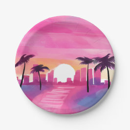 Prato De Papel Miami em Rosa | Pintura em Aquarela Brilhante