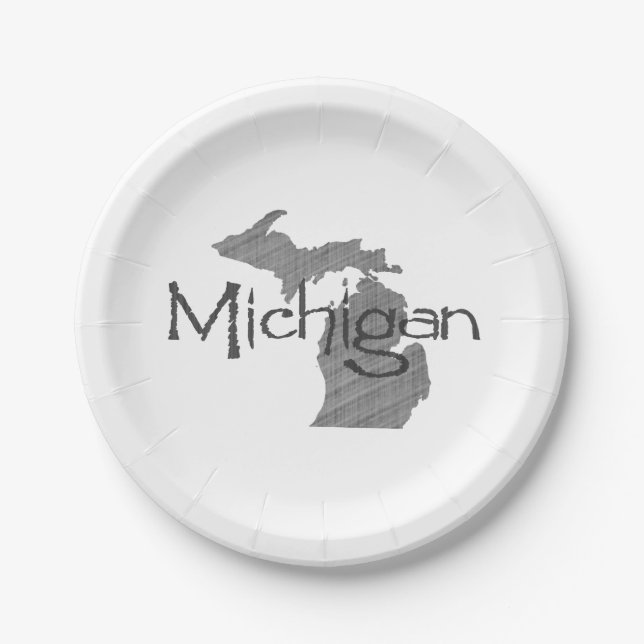 Prato De Papel Michigan Shaped Cinza Michigander Paper Party (Par (Frente)