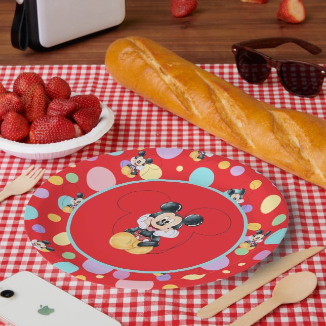 Prato De Papel Mickey Mouse Polka Dot  red Baby Shower (Piquenique)