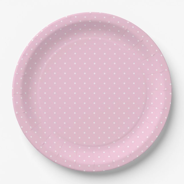 Prato De Papel Micro Bolinhas Branco - Rosa Claro (Frente)