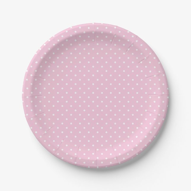 Prato De Papel Micro Bolinhas Branco - Rosa Claro (Frente)