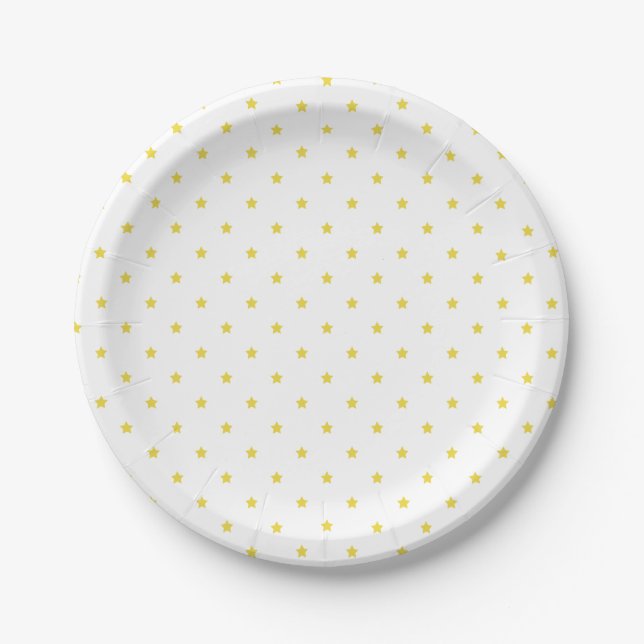 Prato De Papel Micro Estrelas Dourado Amarelo - Branco (Frente)